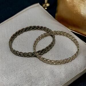 Celtic Knot Design Gold Tone Metal Bangle Bracelet Set Twisted Weave Pattern